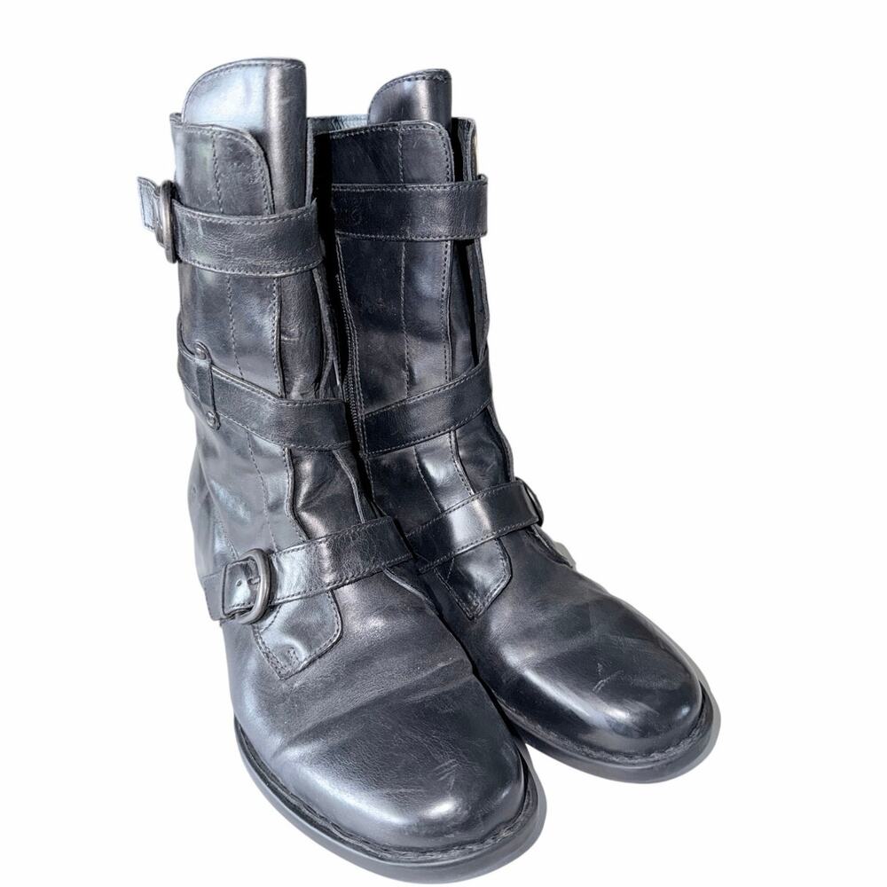 Born black leather 3 buckle boots women’s 10 biker boho western moto grunge emo